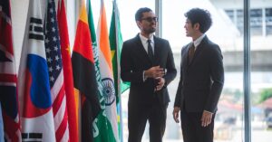 ASEAN Institute trade relations - 2 Men Talking with Flag to different country