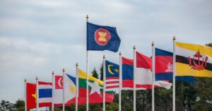 USMCA and ASEAN - flag in asean with Trade symbol business